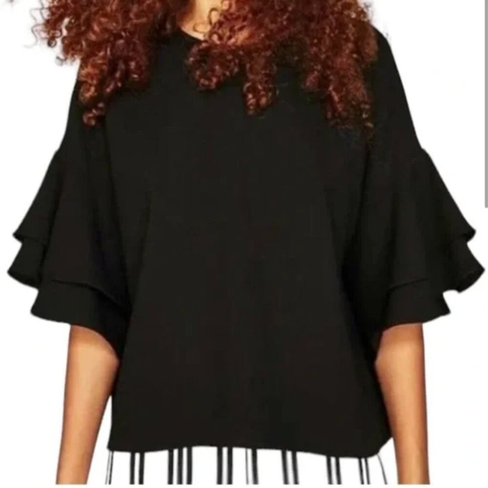 Zara Black Ruffle Sleeve Blouse